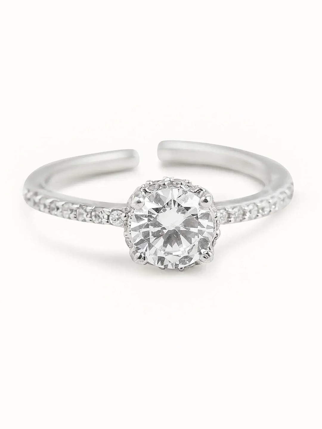Mabel 925 Sterling Silver Rhodium Plated Round Solitaire And Pave Adjustable Band Ring
Mabel 925 Sterling Silver Rhodium Plated Round Solitaire And Pave Adjustable Band Ring