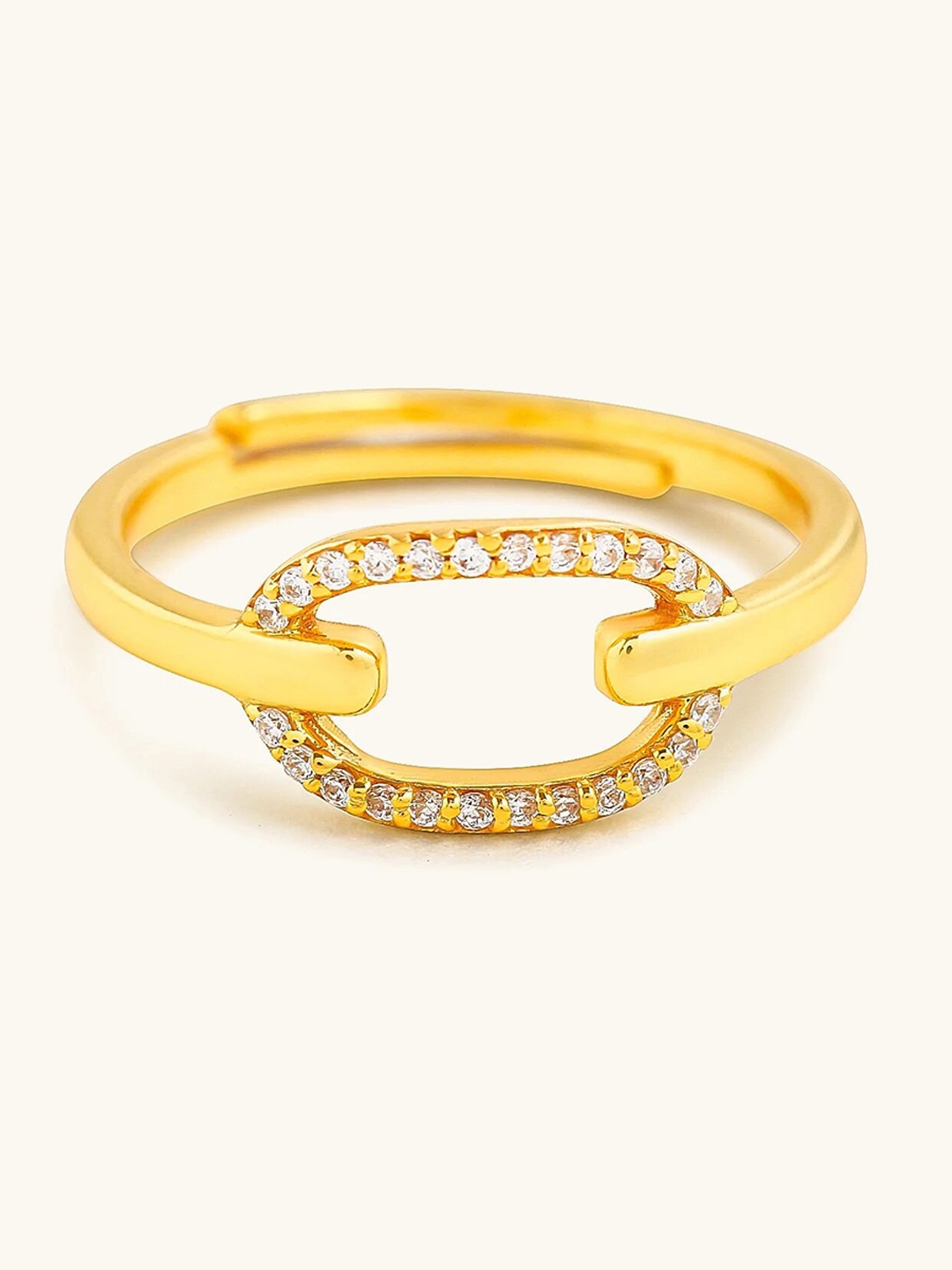 Mabel 92.5 Sterling Silver Gold-Plated Cubic Zirconia Studded Adjustable Finger Ring
Mabel 92.5 Sterling Silver Gold-Plated Cubic Zirconia Studded Adjustable Finger Ring