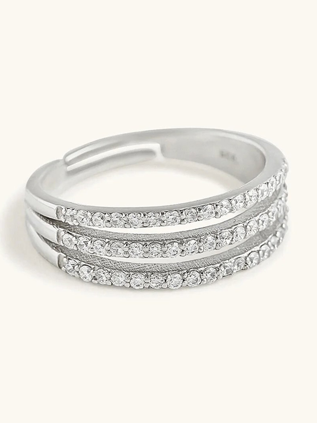 Mabel 925 Sterling Silver Rhodium-Plated Cubic Zirconia Layered Adjustable Finger Ring
Mabel 925 Sterling Silver Rhodium-Plated Cubic Zirconia Layered Adjustable Finger Ring