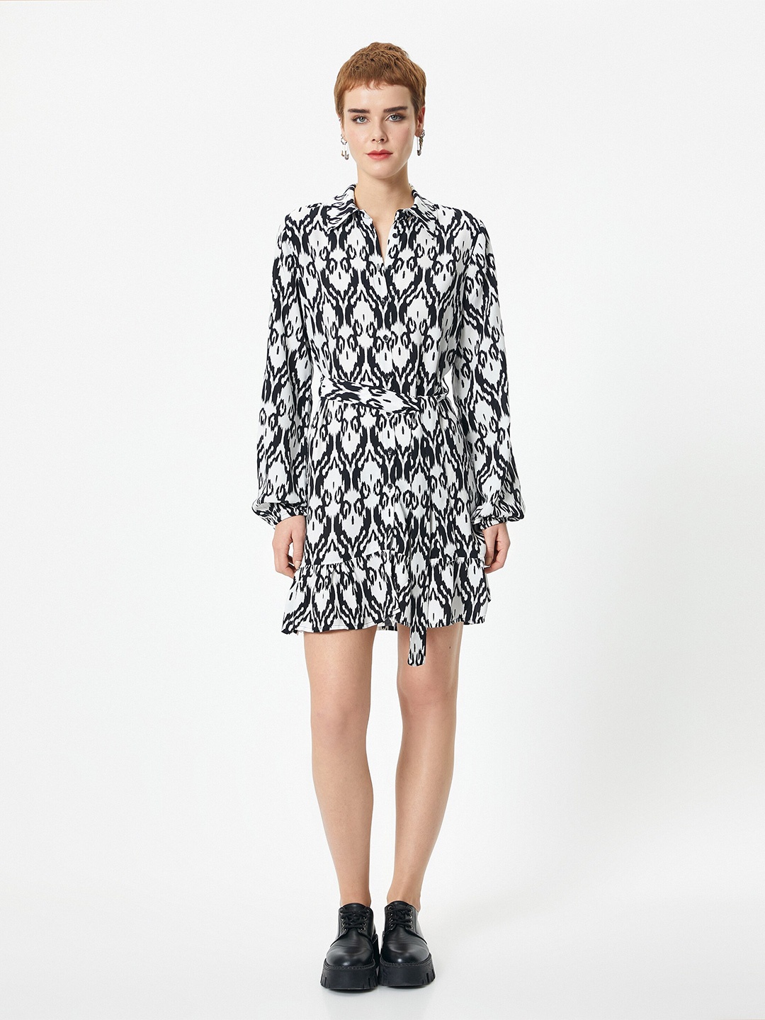 Koton Print A-Line Dress, Black
