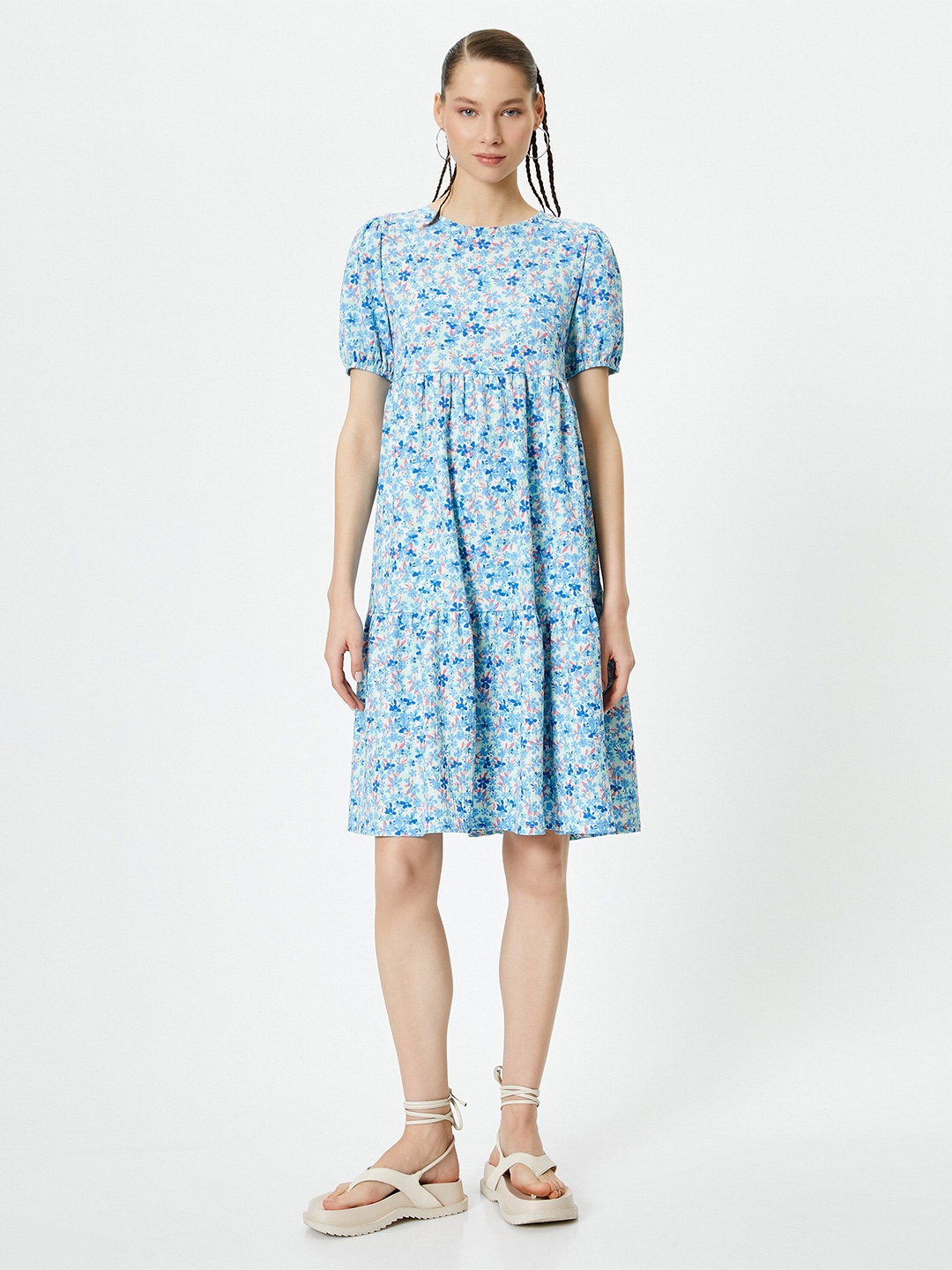 Koton Floral Print A-Line Dress, Blue