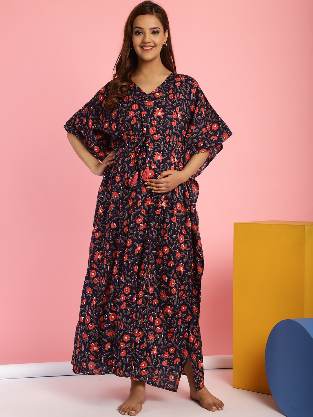 Secret Wish Floral Printed V-Neck Pure Cotton Maxi Maternity Feeding Kaftan Nightdress, Navy blue
Secret Wish Floral Printed V-Neck Pure Cotton Maxi Maternity Feeding Kaftan Nightdress, Navy blue