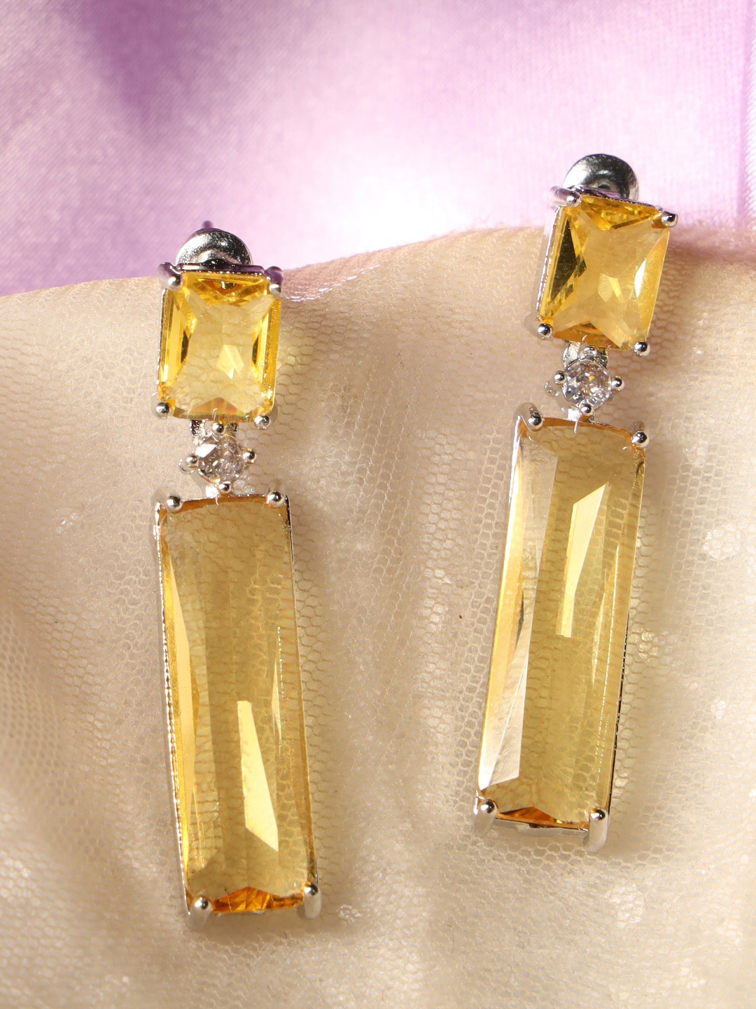 justpeachy Silver-Plated Artificial Stones Studded Contemporary Drop Earrings, Yellow
justpeachy Silver-Plated Artificial Stones Studded Contemporary Drop Earrings, Yellow