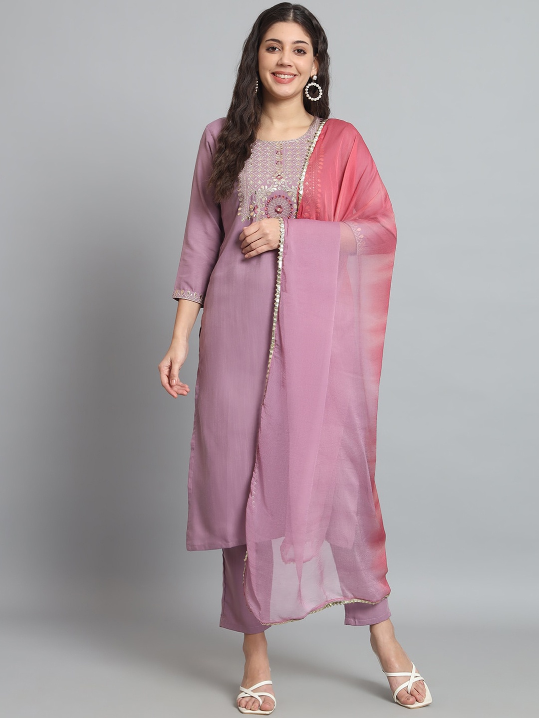 THE52 Floral Yoke Design Regular Thread Work Kurta with Palazzos & With Dupatta, Purple
THE52 Floral Yoke Design Regular Thread Work Kurta with Palazzos & With Dupatta, Purple