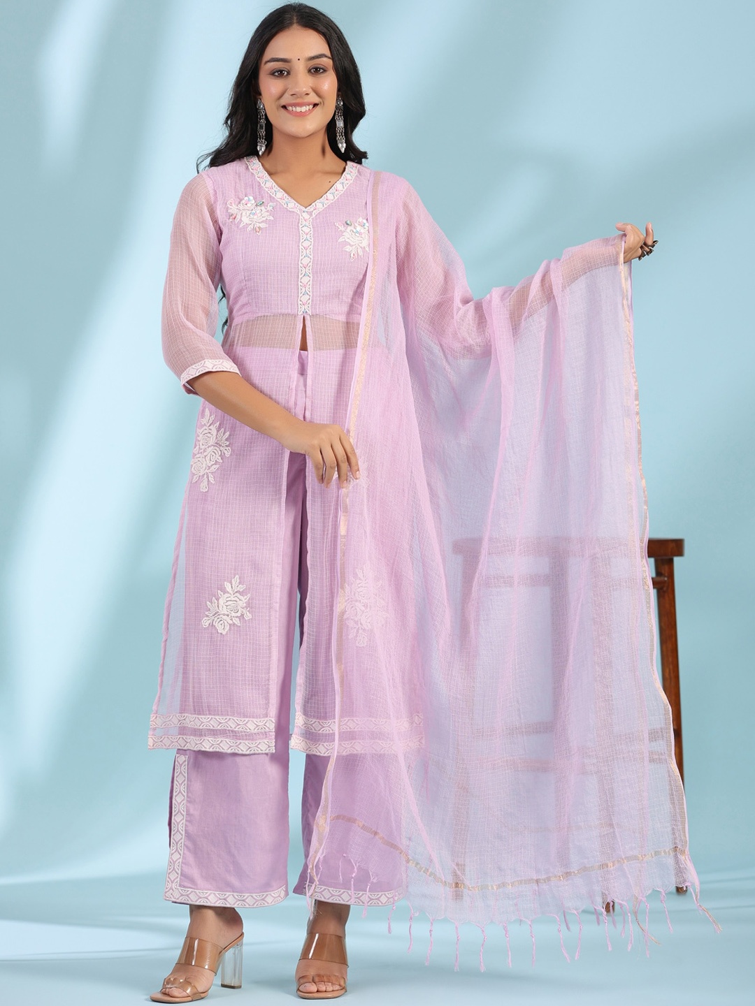 Juniper Floral Embroidered High Slit Thread Work Kurta with Palazzos & Dupatta, Purple
Juniper Floral Embroidered High Slit Thread Work Kurta with Palazzos & Dupatta, Purple