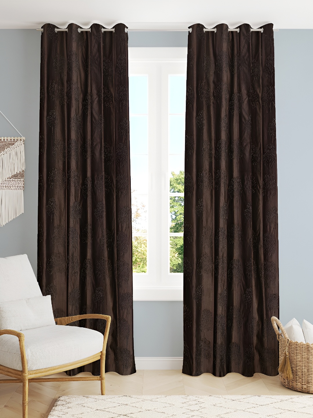 Galaxy Home Decor Brown Set of 2 Floral Room Darkening Window Curtain