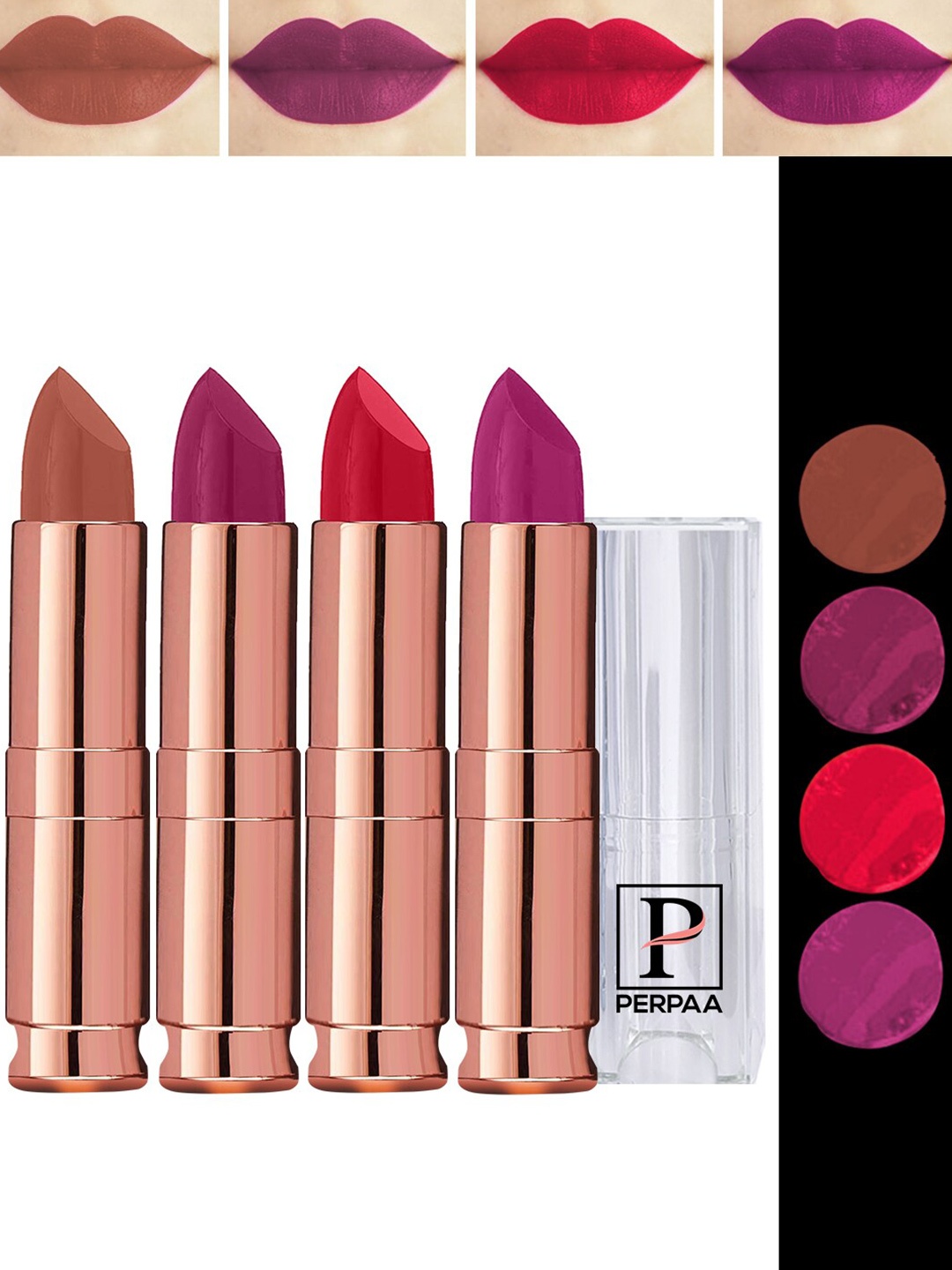 PERPAA Antique Set Of 4 Velvet Matte Lipsticks - Cherry Red-Red-Magenta-Nude Brown, Purple
PERPAA Antique Set Of 4 Velvet Matte Lipsticks - Cherry Red-Red-Magenta-Nude Brown, Purple