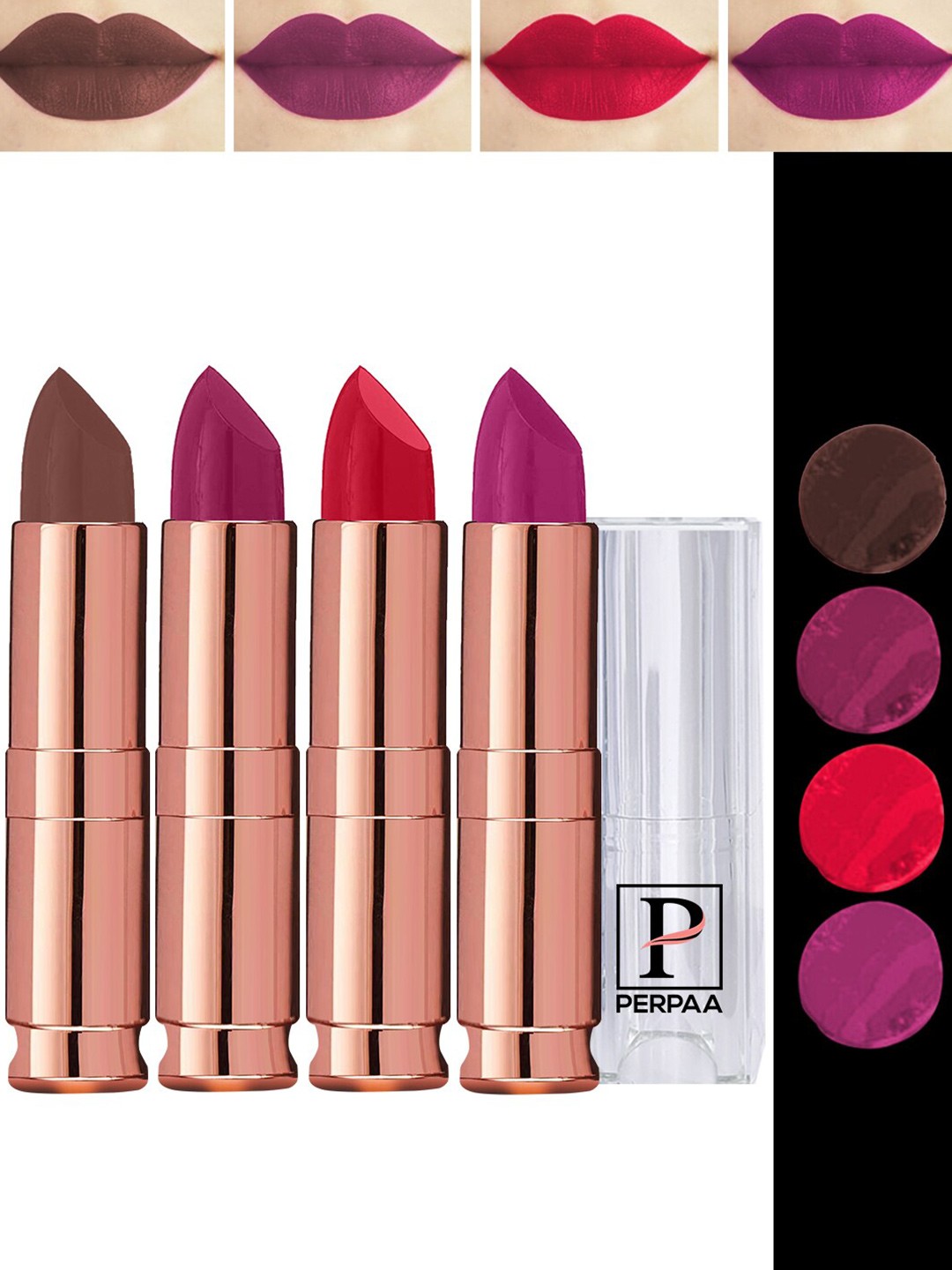 PERPAA Antique Set Of 4 Velvet Matte Lipsticks 3.5g Each - Cherry Red-Red-Magenta-Brown
PERPAA Antique Set Of 4 Velvet Matte Lipsticks 3.5g Each - Cherry Red-Red-Magenta-Brown