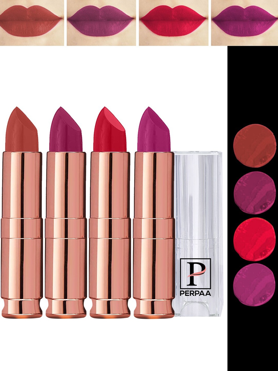 PERPAA Antique Set Of 4 Velvet Matte Lipstick-3.5g Each-Cherry Red-Red-Magenta-Rust Orange
PERPAA Antique Set Of 4 Velvet Matte Lipstick-3.5g Each-Cherry Red-Red-Magenta-Rust Orange