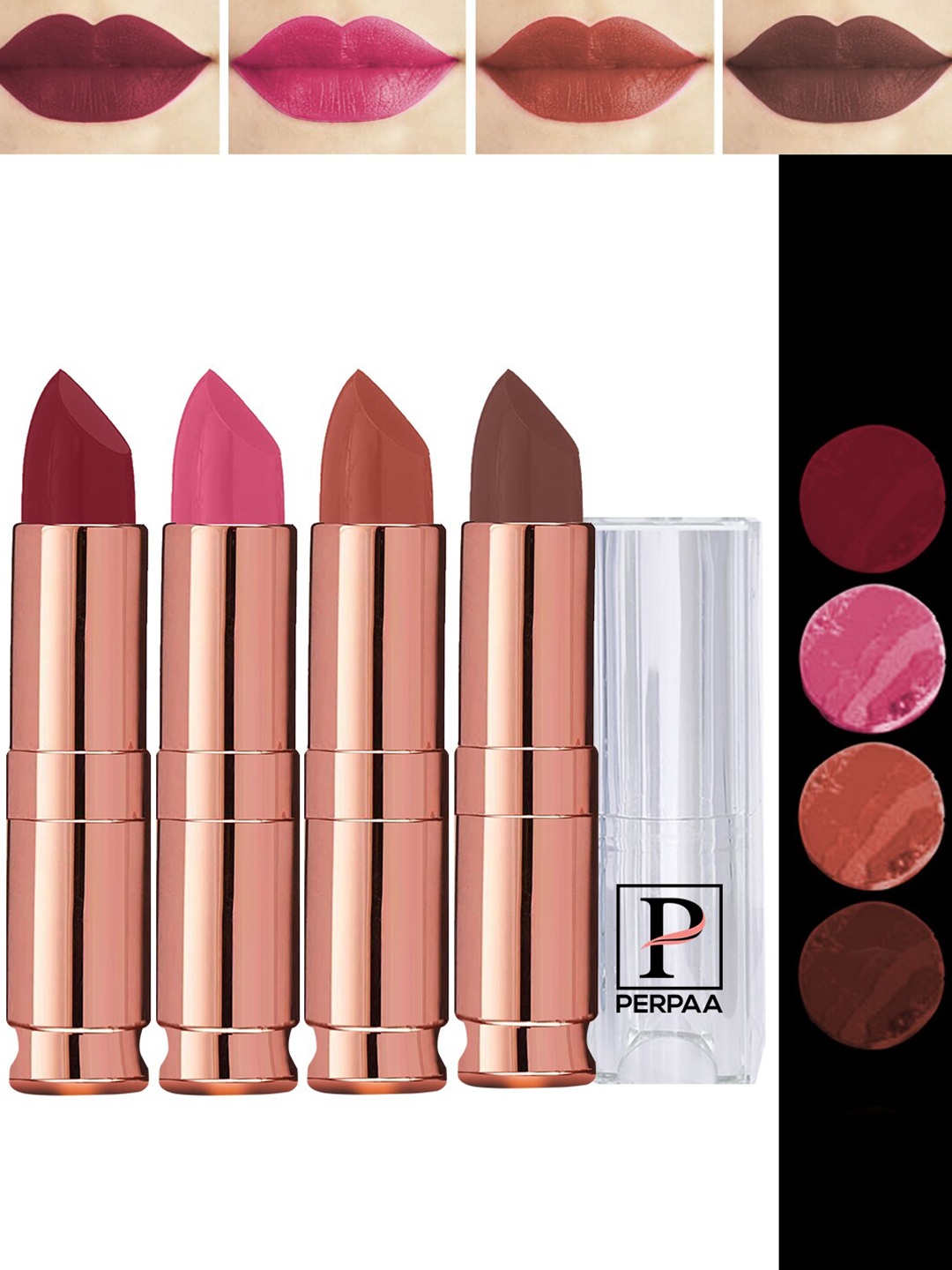 PERPAA Antique Set Of 4 Velvet Matte Lipstick - 3.5g Each - Pink-Nude-Brown-Dark Maroon
PERPAA Antique Set Of 4 Velvet Matte Lipstick - 3.5g Each - Pink-Nude-Brown-Dark Maroon