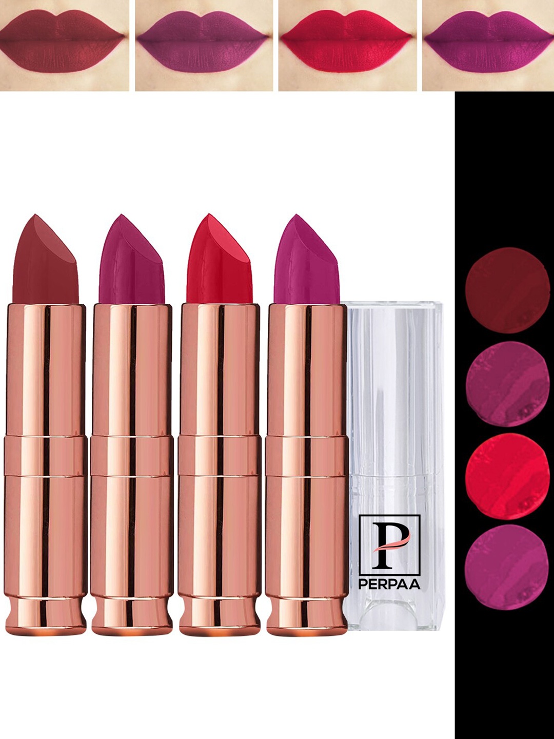 PERPAA Set of 4 Antique Velvet Matte Lipstick with Jojoba & Shea Butter- Shade 52-55-58-96, Multi
PERPAA Set of 4 Antique Velvet Matte Lipstick with Jojoba & Shea Butter- Shade 52-55-58-96, Multi