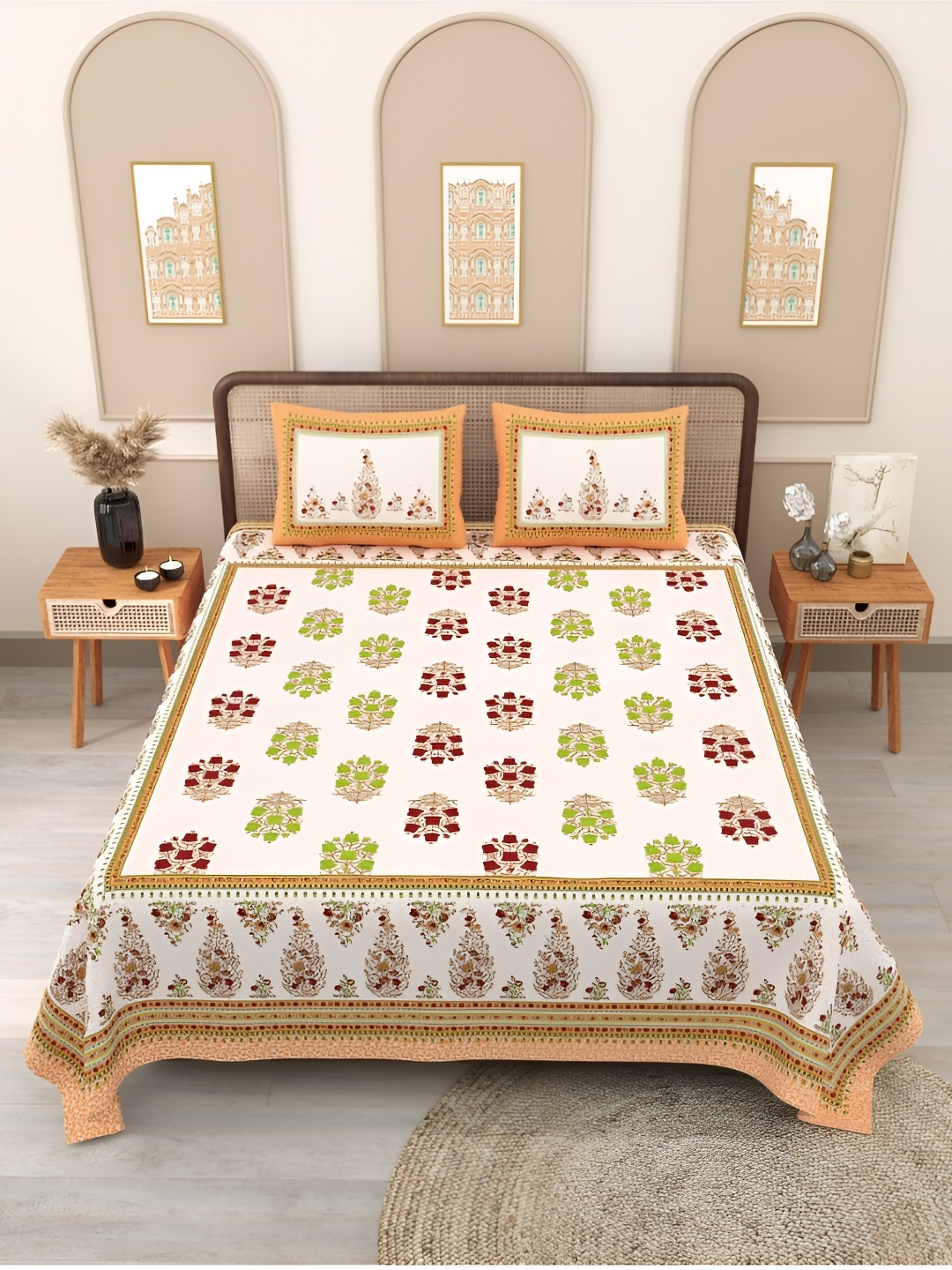 Block Print Story Brown Ethnic Motifs 210 TC Cotton Queen Bedsheet with 2 Pillow Covers
Block Print Story Brown Ethnic Motifs 210 TC Cotton Queen Bedsheet with 2 Pillow Covers