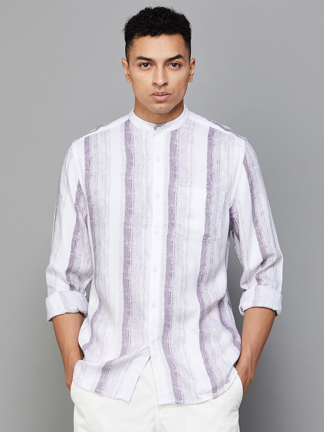 CODE by Lifestyle Striped Printed Mandarin Collar Long Sleeves Cotton Casual Shirt, White
CODE by Lifestyle Striped Printed Mandarin Collar Long Sleeves Cotton Casual Shirt, White