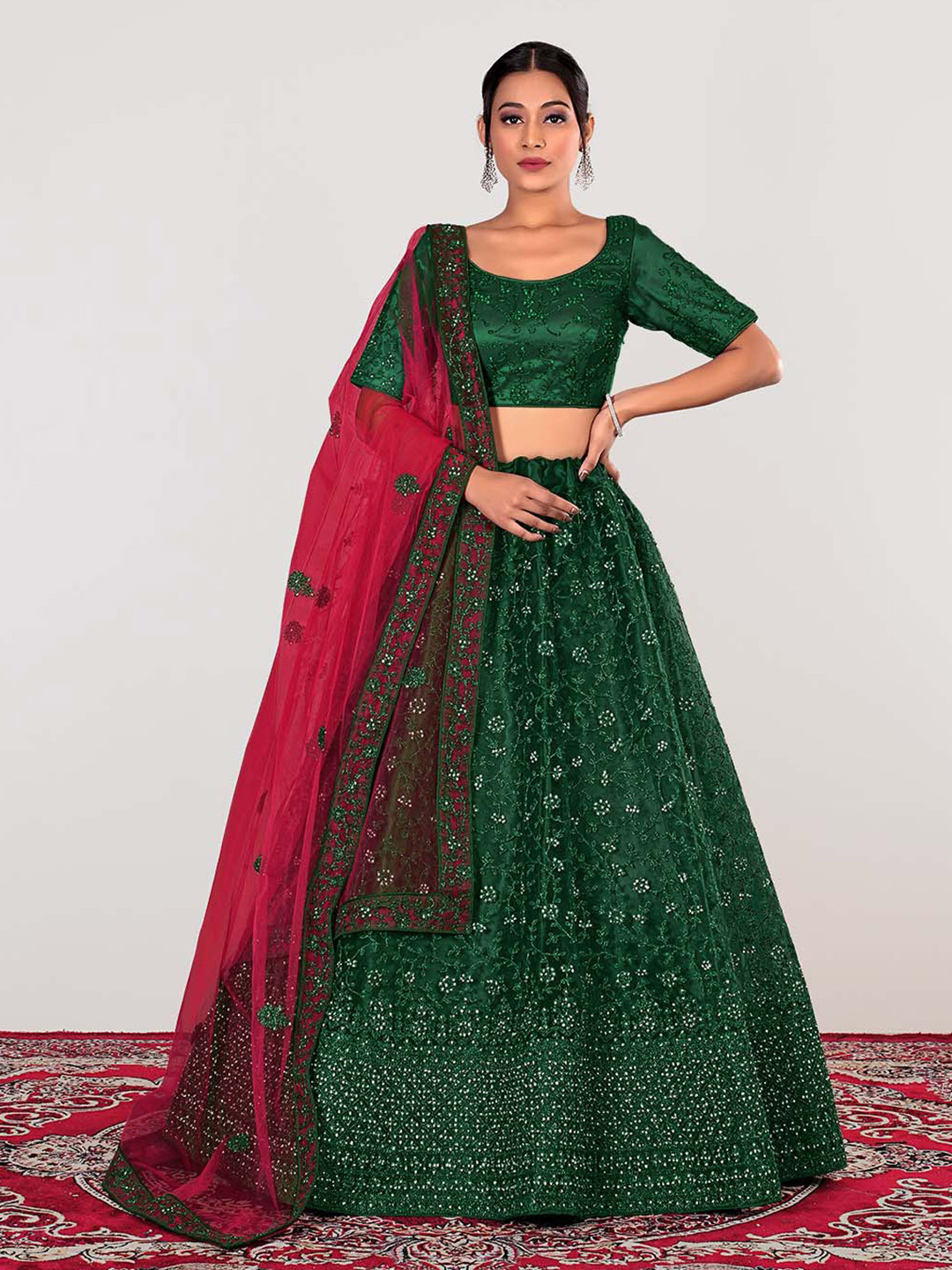 HALFSAREE STUDIO Embroidered Semi-Stitched Lehenga & Unstitched Blouse With Dupatta, Green
HALFSAREE STUDIO Embroidered Semi-Stitched Lehenga & Unstitched Blouse With Dupatta, Green