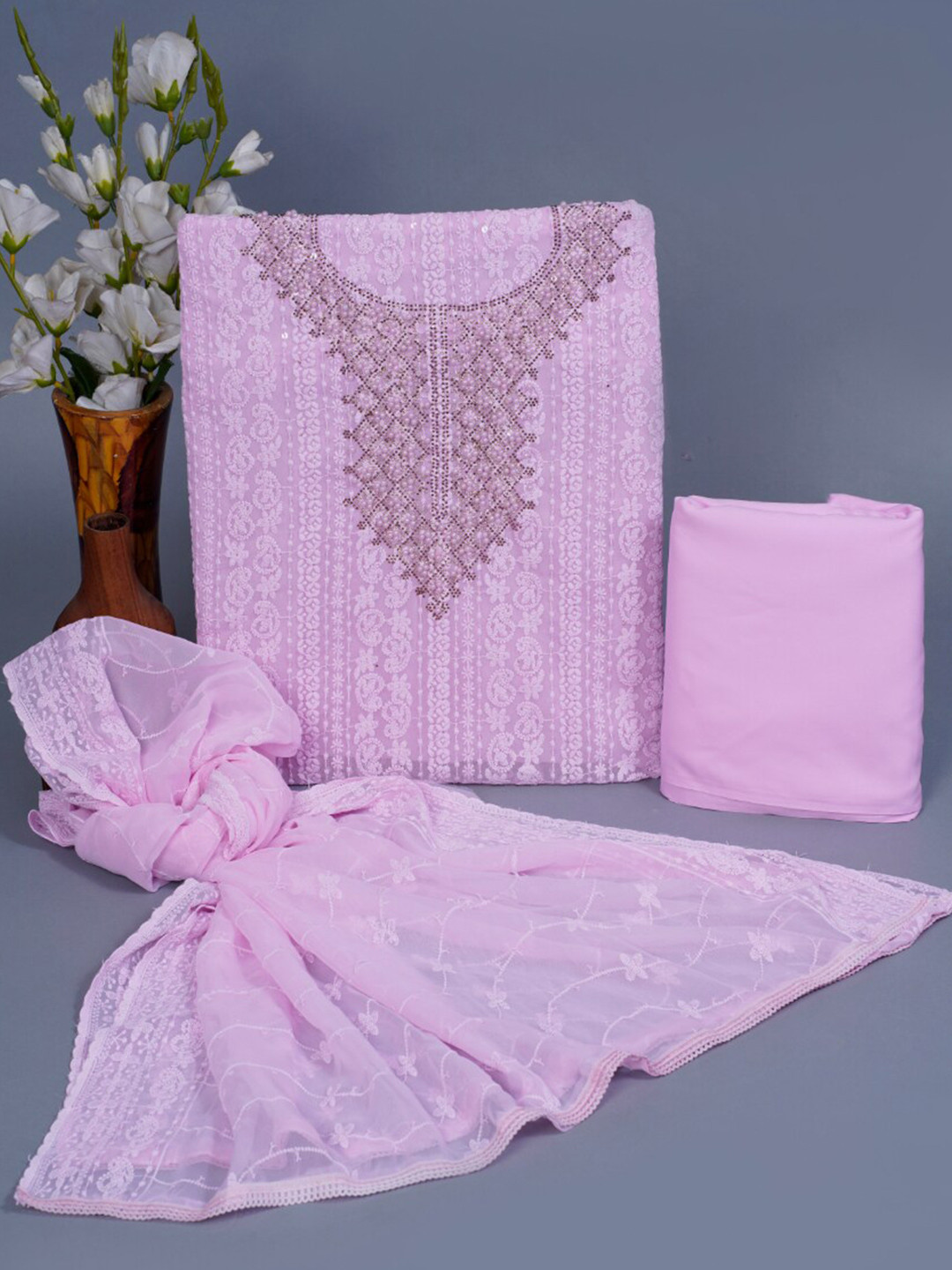 KALINI Ethnic Motifs Embroidered Chikankari Detailed Pure Cotton Unstitched Dress Material, Purple 
KALINI Ethnic Motifs Embroidered Chikankari Detailed Pure Cotton Unstitched Dress Material, Purple