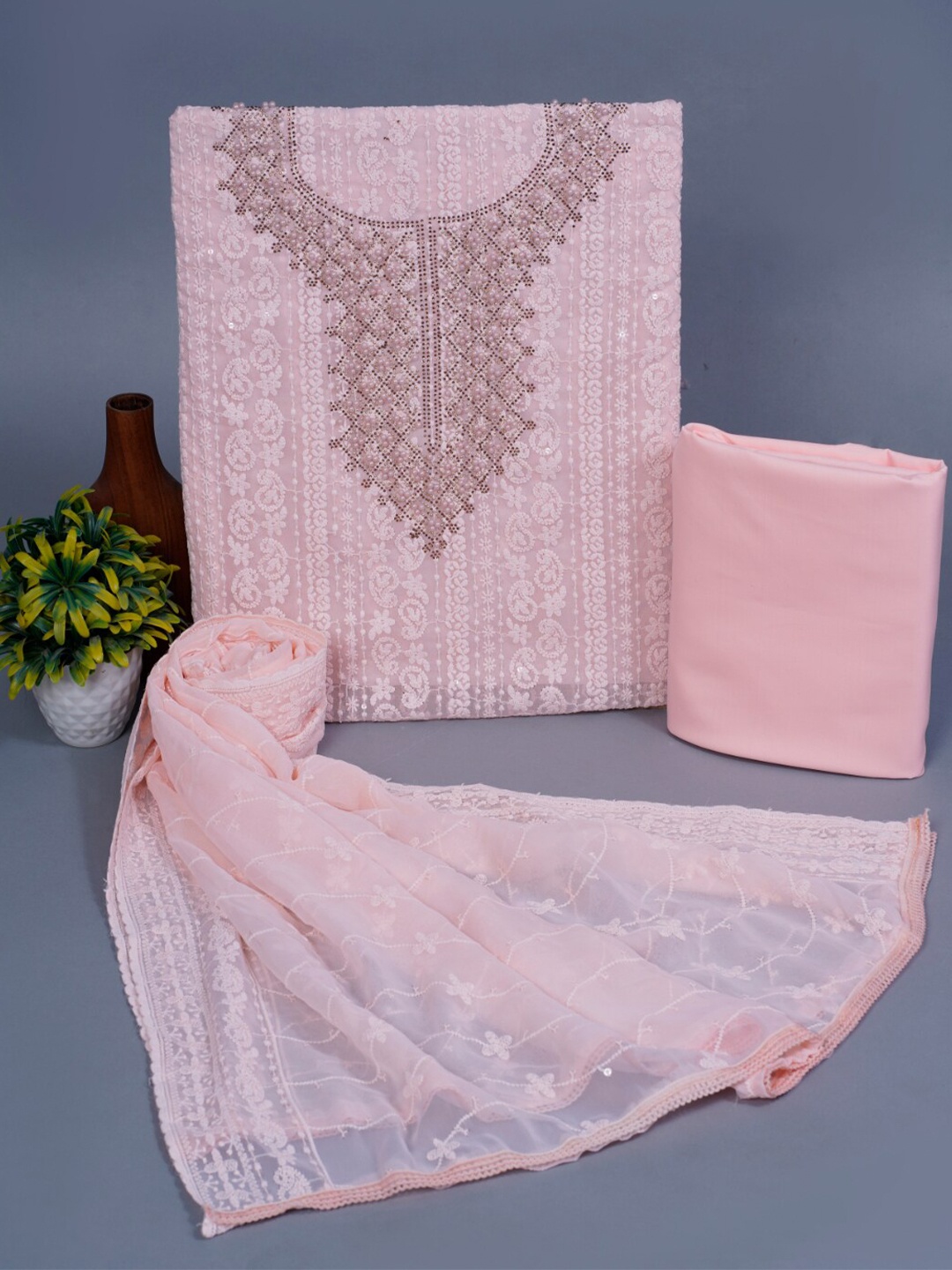 KALINI Ethnic Motifs Embroidered Chikankari Detailed Pure Cotton Unstitched Dress Material, Pink
KALINI Ethnic Motifs Embroidered Chikankari Detailed Pure Cotton Unstitched Dress Material, Pink
