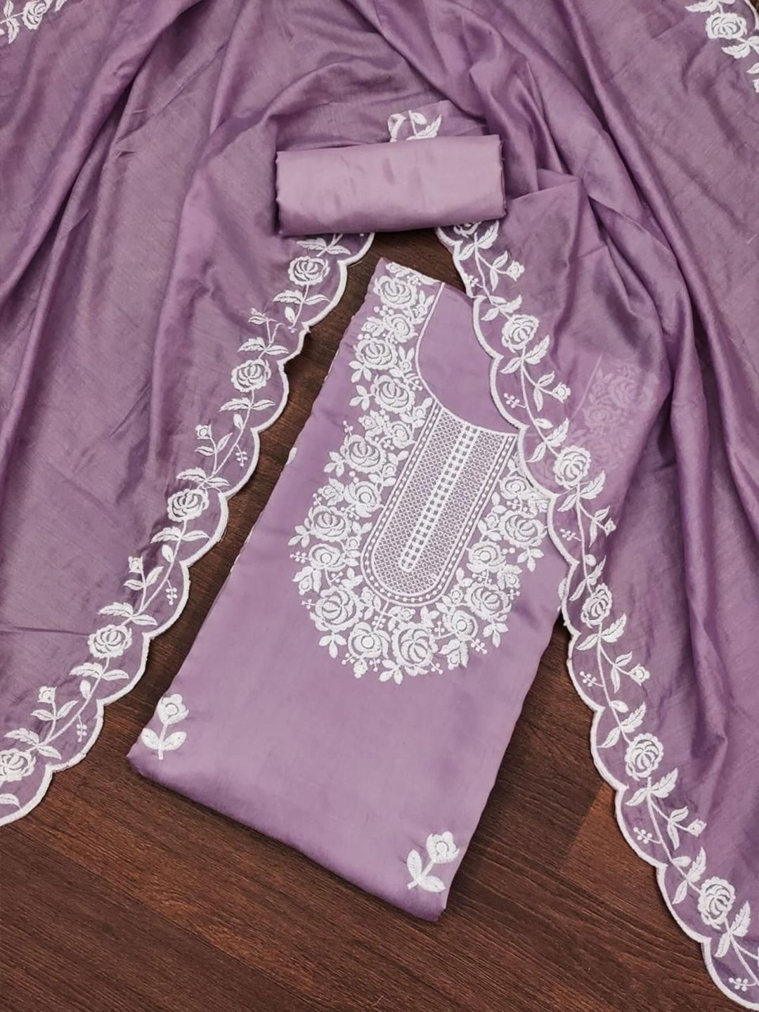 ZEEPKART Embroidered Unstitched Dress Material, Mauve