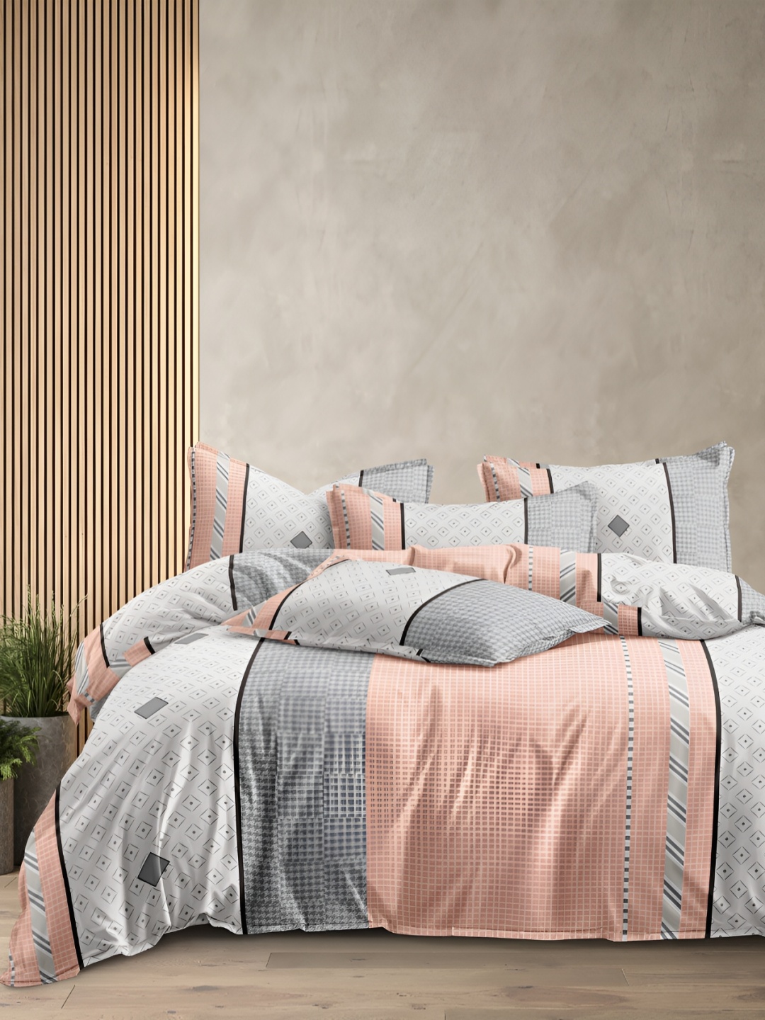 CHHILAKIYA Grey & Pink Geometric Printed 350 TC Cotton King Bedsheet with 2 Pillow Covers
CHHILAKIYA Grey & Pink Geometric Printed 350 TC Cotton King Bedsheet with 2 Pillow Covers