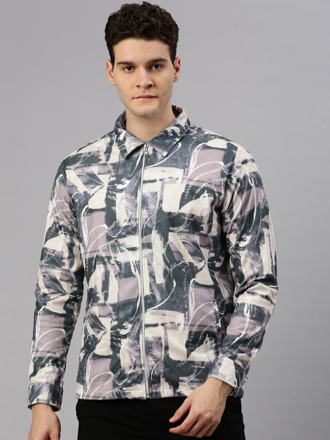 ZEDD Abstract Printed Spread Collar Lightweight Corduroy Cotrise Cotton Tailored Jacket, Grey
ZEDD Abstract Printed Spread Collar Lightweight Corduroy Cotrise Cotton Tailored Jacket, Grey