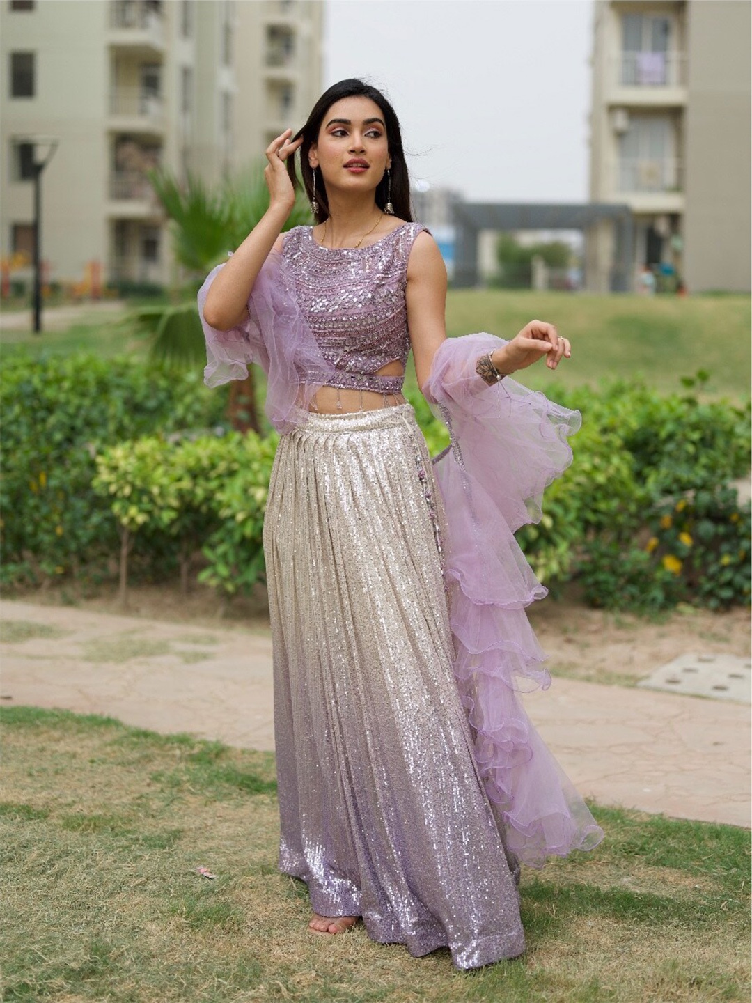 ALIYANA Embellished Sequinned Net Ready to Wear Lehenga & Blouse With Dupatta, Lavender
ALIYANA Embellished Sequinned Net Ready to Wear Lehenga & Blouse With Dupatta, Lavender