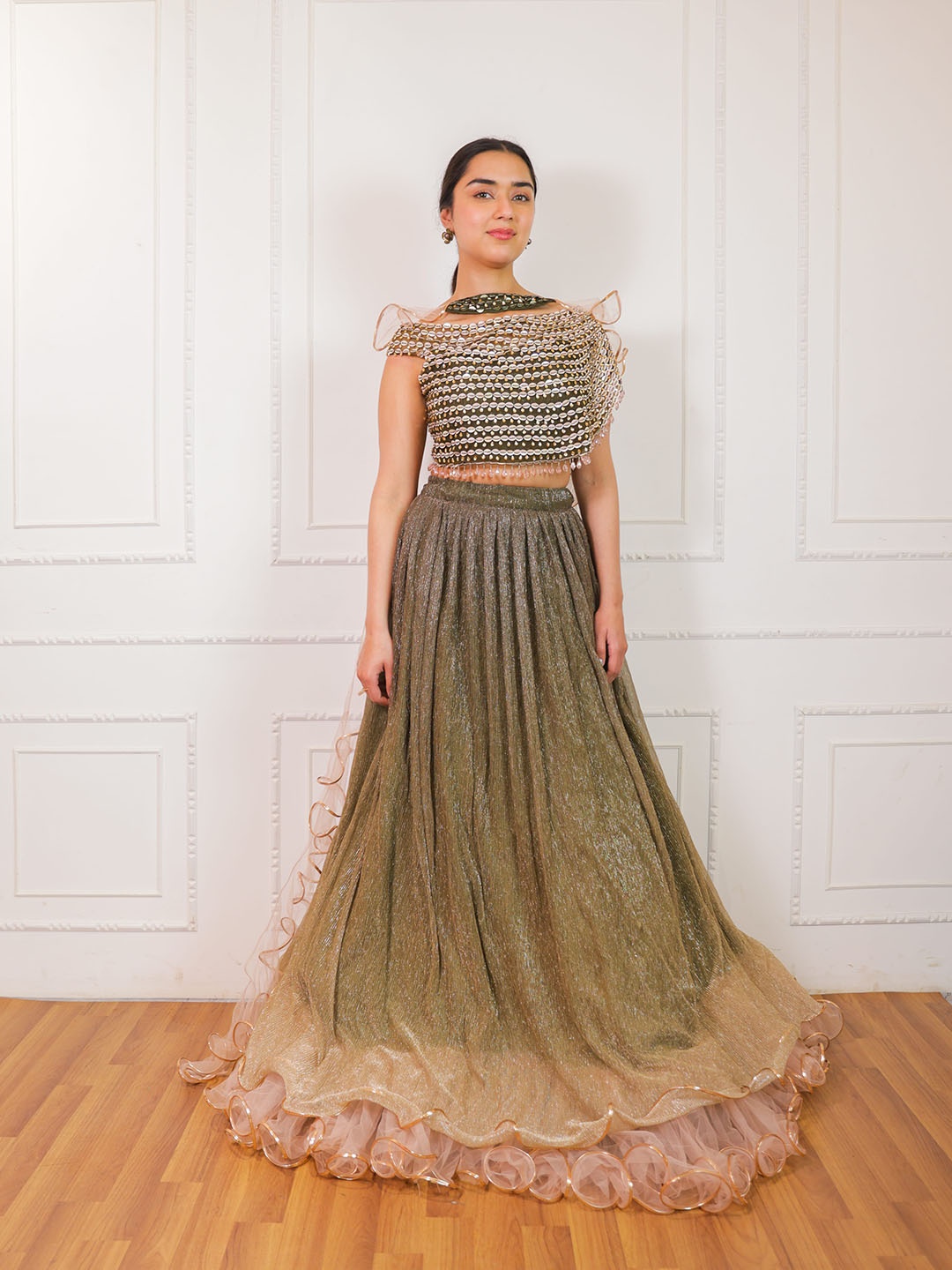 ALIYANA Embellished Beads and Stones Ready to Wear Lehenga & Blouse With Dupatta, Olive
ALIYANA Embellished Beads and Stones Ready to Wear Lehenga & Blouse With Dupatta, Olive