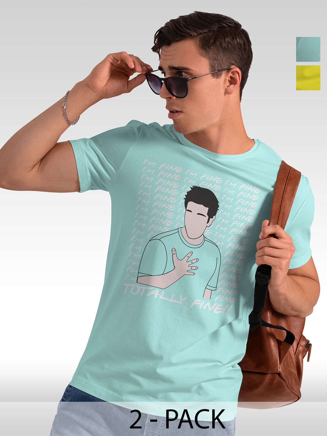 BAESD Pack Of 2 Typography Printed Round Neck Cotton Casual T-shirts, Blue