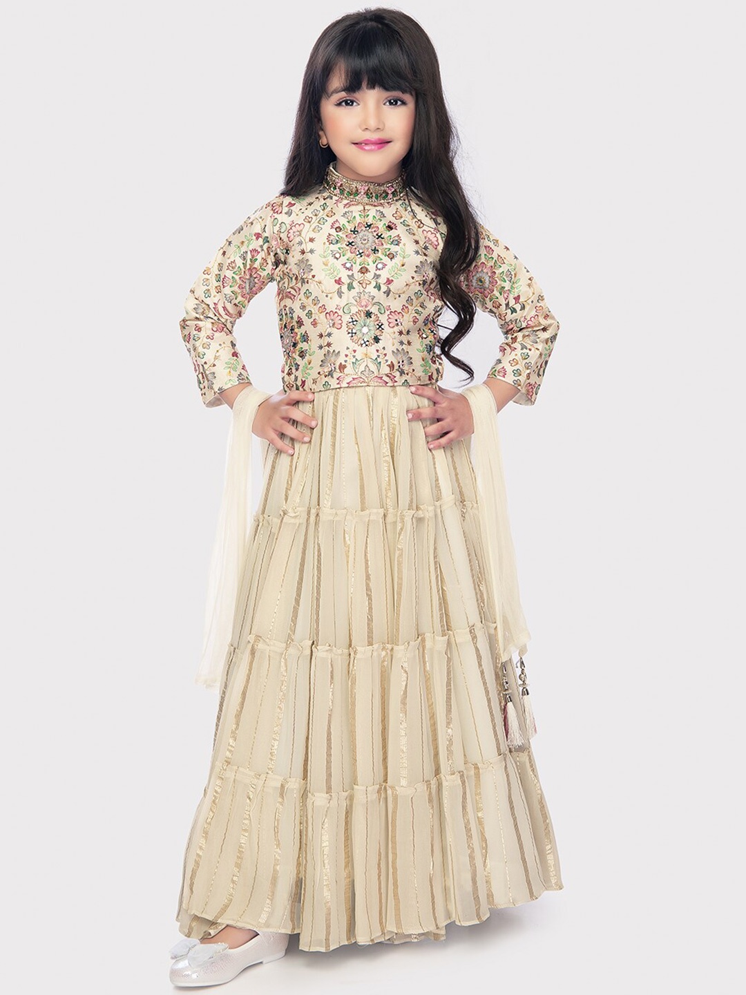 Tiny Kingdom Girls Printed Mirror Work Ready to Wear Lehenga & Blouse With Dupatta, Cream
Tiny Kingdom Girls Printed Mirror Work Ready to Wear Lehenga & Blouse With Dupatta, Cream