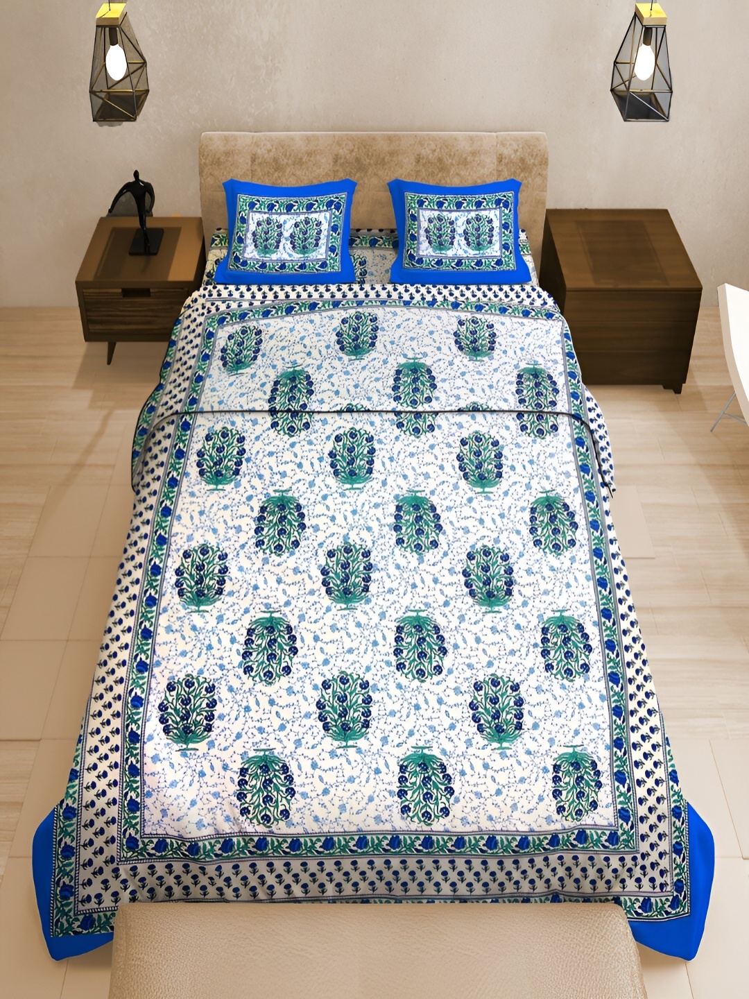UNIQCHOICE Blue & White Printed Cotton 120 TC Queen Bedsheet With 2 Pillow Covers
UNIQCHOICE Blue & White Printed Cotton 120 TC Queen Bedsheet With 2 Pillow Covers
