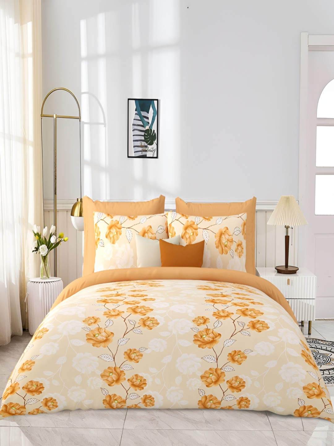 JAIPUR PRIME Rust Floral Printed Cotton 300 TC King Bedsheet with 2 Pillow Covers, Orange
JAIPUR PRIME Rust Floral Printed Cotton 300 TC King Bedsheet with 2 Pillow Covers, Orange