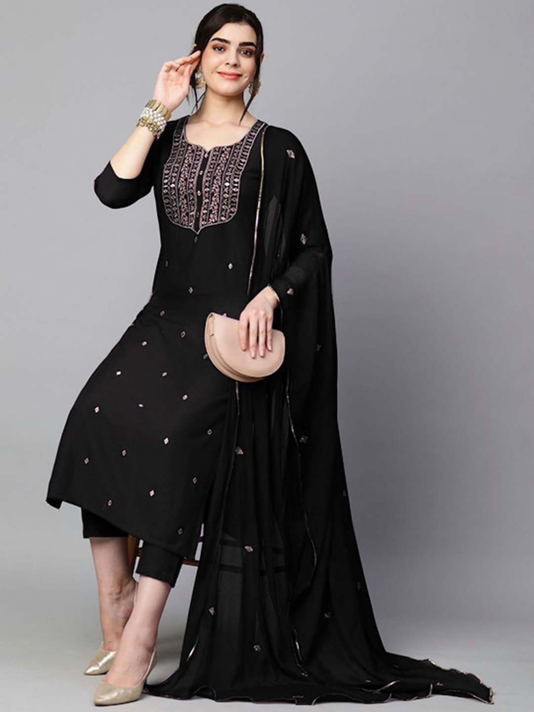 GoSriKi Women Ethnic Motifs Embroidered Regular Kurta With Trousers & Dupatta, Black
GoSriKi Women Ethnic Motifs Embroidered Regular Kurta With Trousers & Dupatta, Black