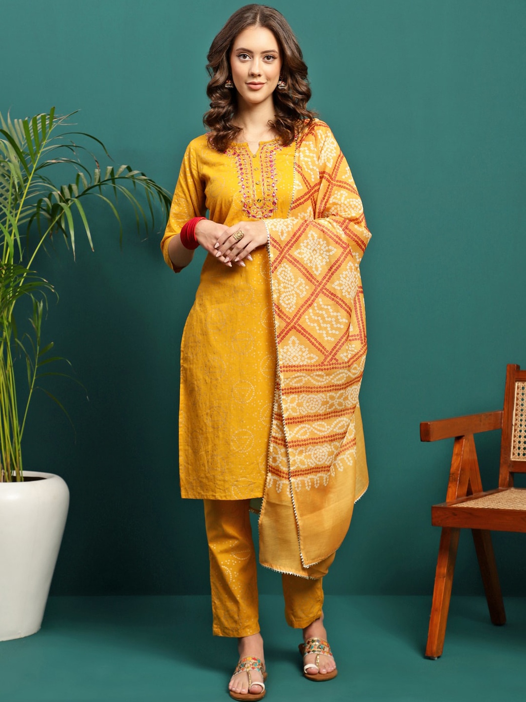 Sangria Printed & Embroidered Straight Kurta With Trouser & Dupatta Set, Mustard
Sangria Printed & Embroidered Straight Kurta With Trouser & Dupatta Set, Mustard