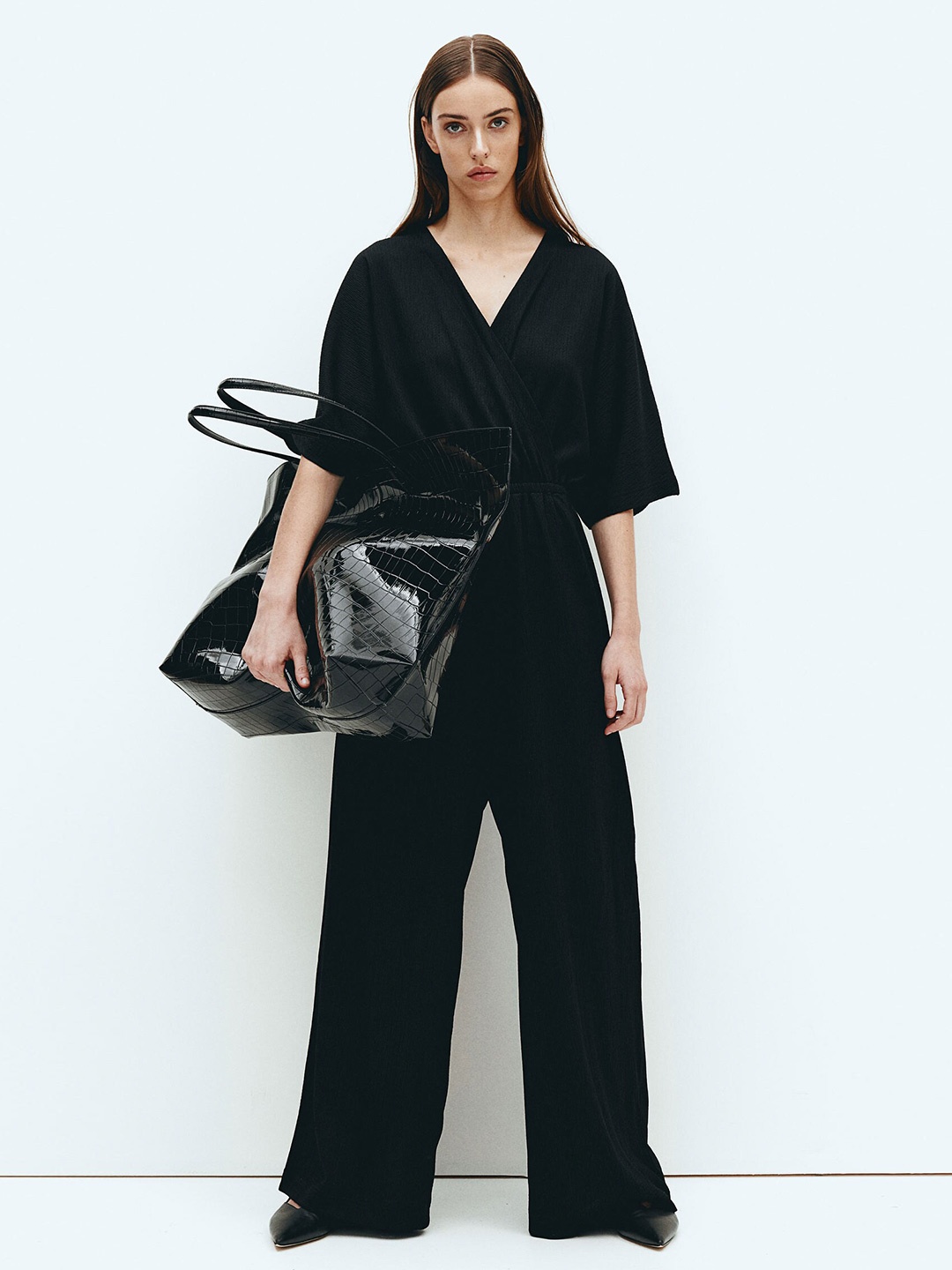 H&M Crinkled Jersey Jumpsuit, Black