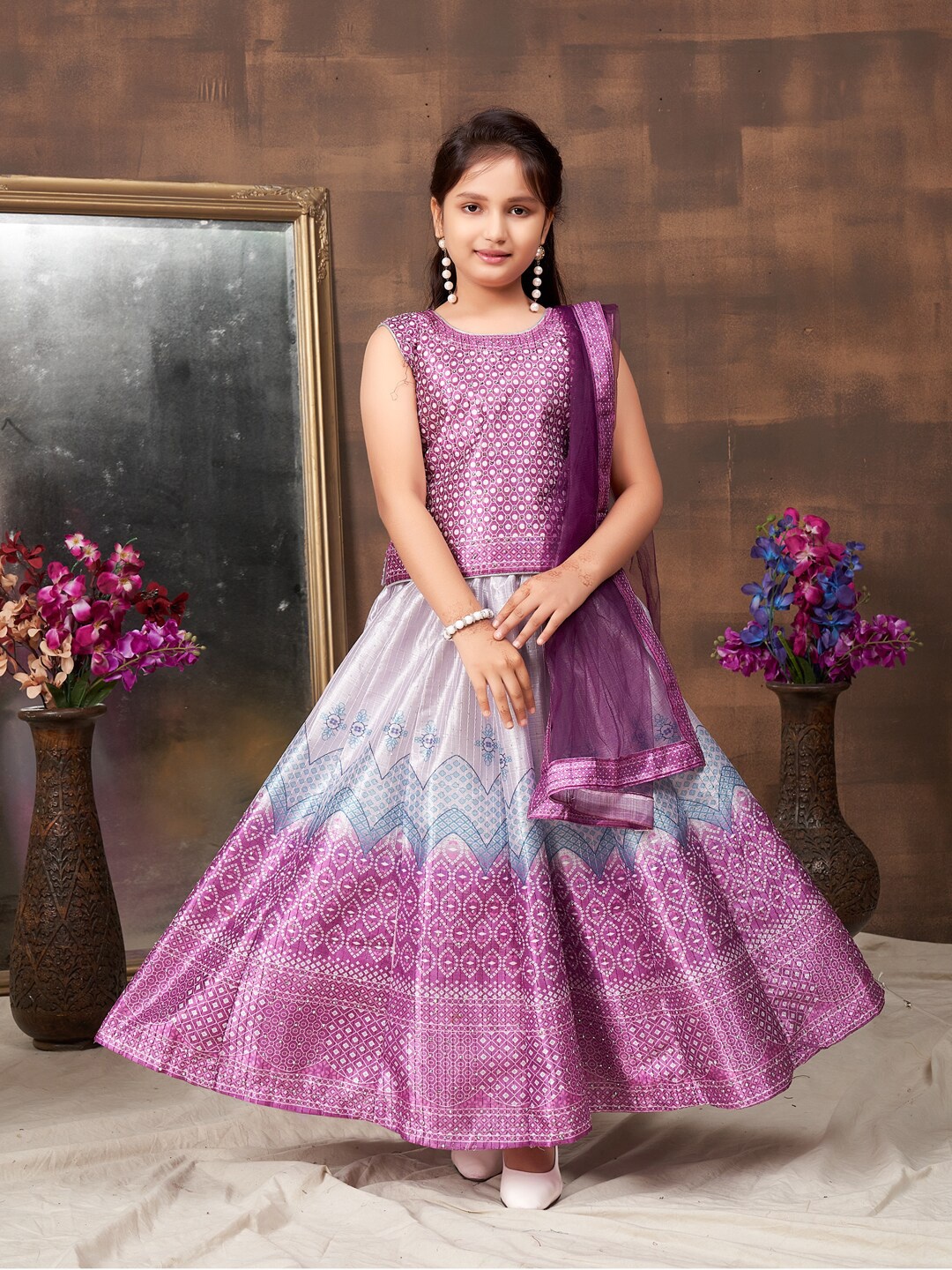 BAESD Girls Printed Sequinned Silk Ready to Wear Lehenga & Blouse With Dupatta, Purple
BAESD Girls Printed Sequinned Silk Ready to Wear Lehenga & Blouse With Dupatta, Purple