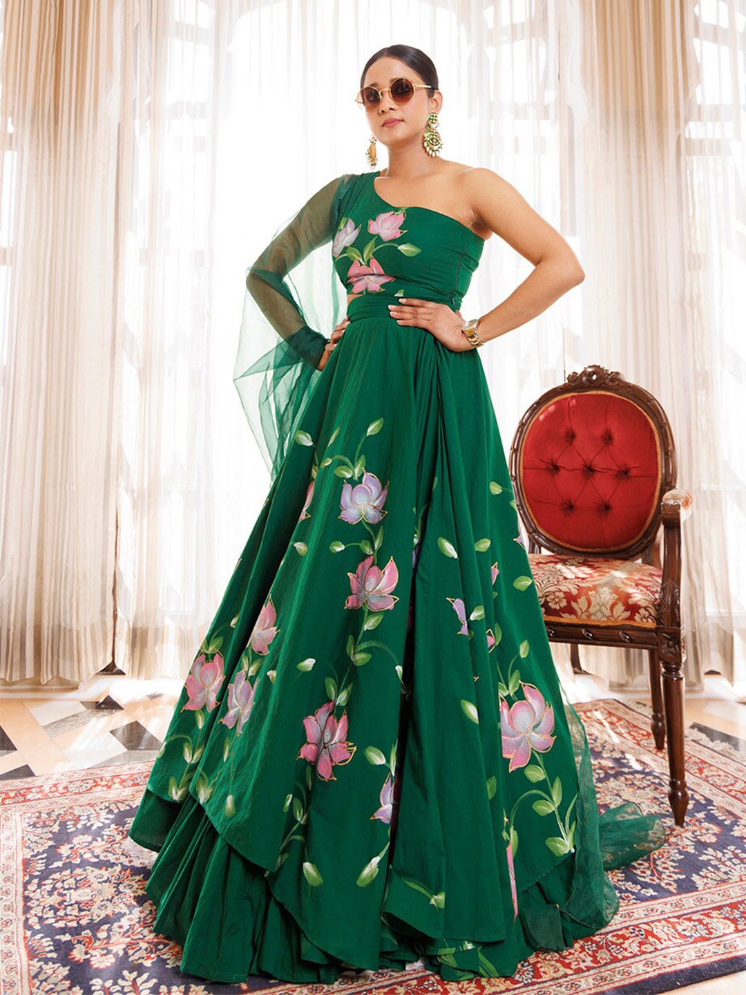 Ragavi Printed One Shoulder Cotton Ready to Wear Lehenga & Blouse With Dupatta, Green
Ragavi Printed One Shoulder Cotton Ready to Wear Lehenga & Blouse With Dupatta, Green