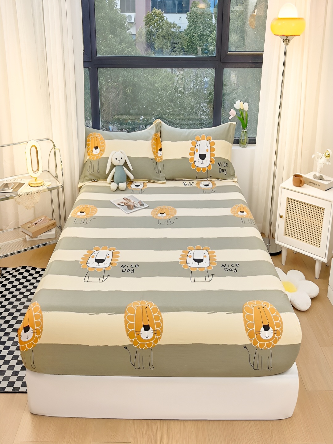 JC HOME Beige & Grey Striped 220 TC Cotton Fitted King Bedsheet with 2 Pillow Covers
JC HOME Beige & Grey Striped 220 TC Cotton Fitted King Bedsheet with 2 Pillow Covers