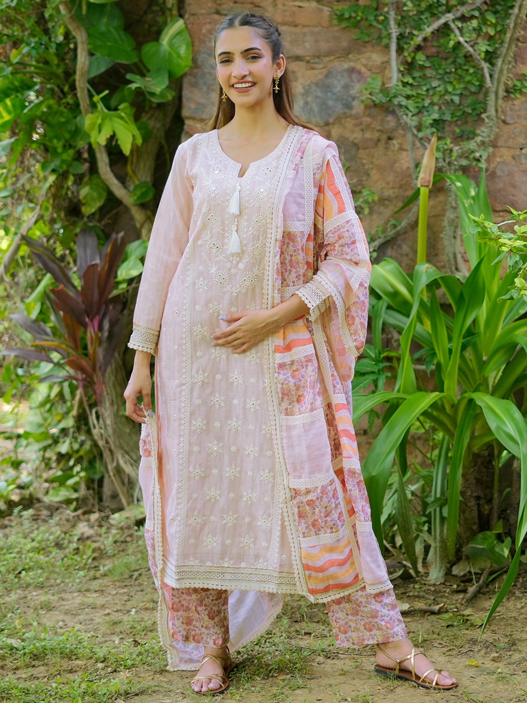 Libas Ethnic Motifs Embroidered Mirror Work Pure Cotton Kurta With Trousers & Dupatta, Peach
Libas Ethnic Motifs Embroidered Mirror Work Pure Cotton Kurta With Trousers & Dupatta, Peach