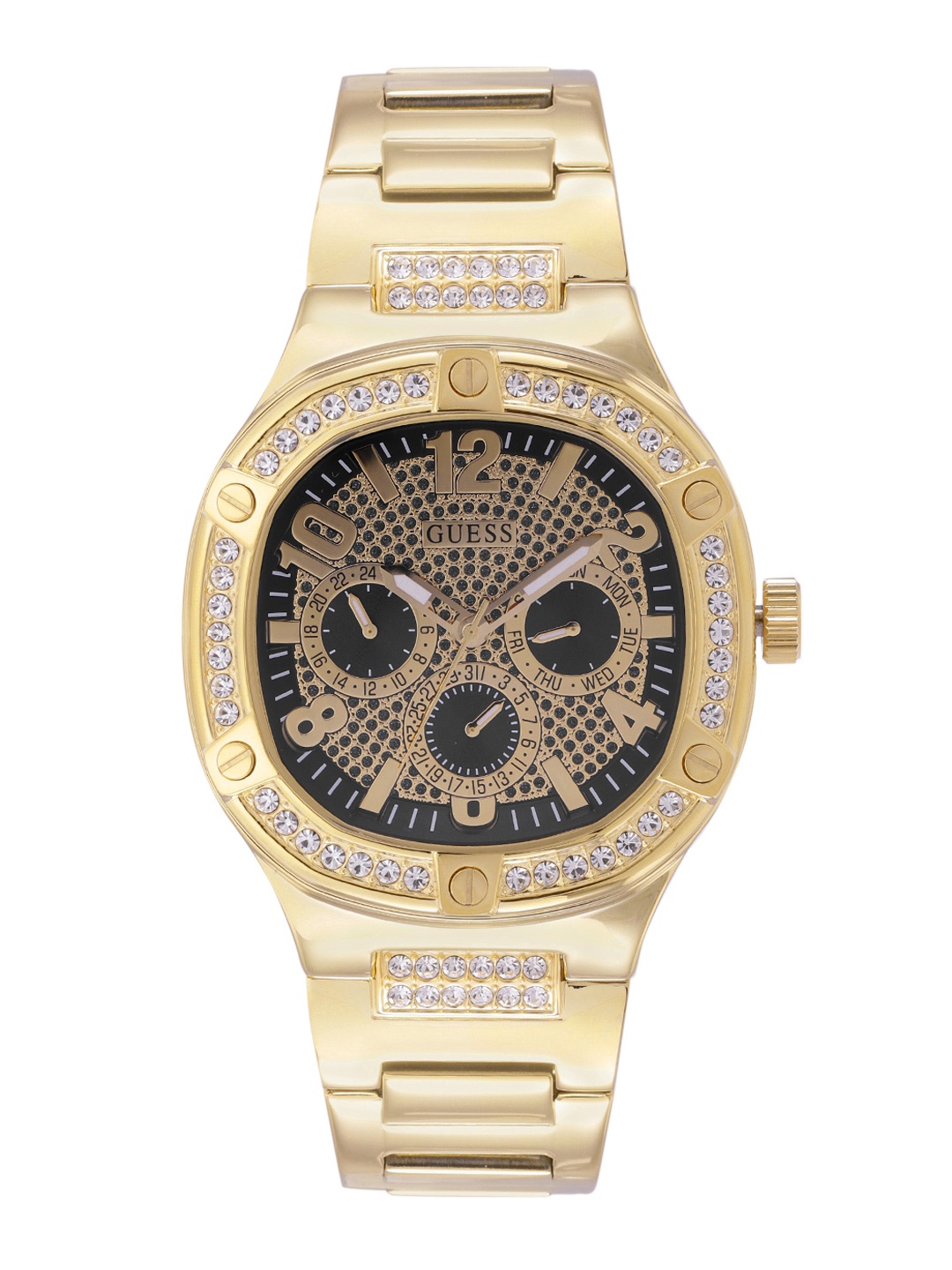 GUESS Men Embellished Stainless Steel Duke Bracelet Style Straps Analogue Watch- GW0576G2, Black
GUESS Men Embellished Stainless Steel Duke Bracelet Style Straps Analogue Watch- GW0576G2, Black