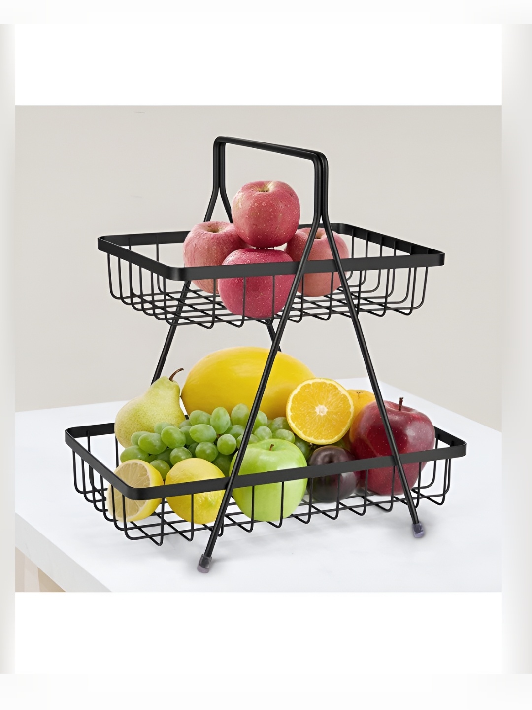 Plantex Black Regular Core Steel 2-Tier Fruit & Vegetable Basket