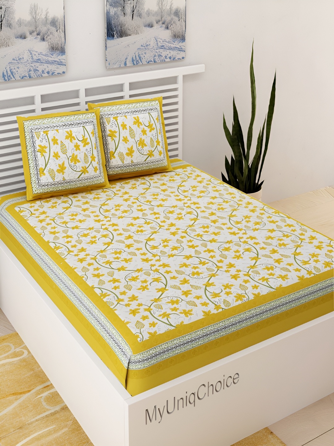 UNIQCHOICE Yellow & White Floral Printed Cotton 120 TC Queen Bedsheet With 2 Pillow Covers
UNIQCHOICE Yellow & White Floral Printed Cotton 120 TC Queen Bedsheet With 2 Pillow Covers