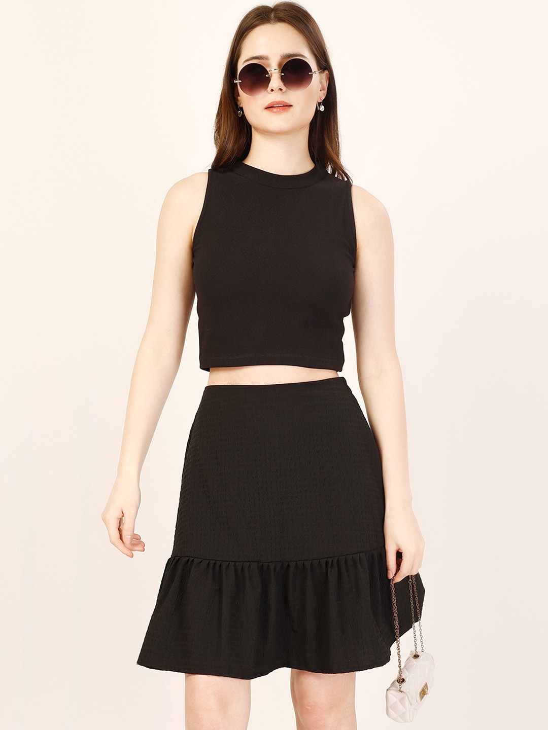 Fashfun Round Neck Top With Skirt, Black
Fashfun Round Neck Top With Skirt, Black