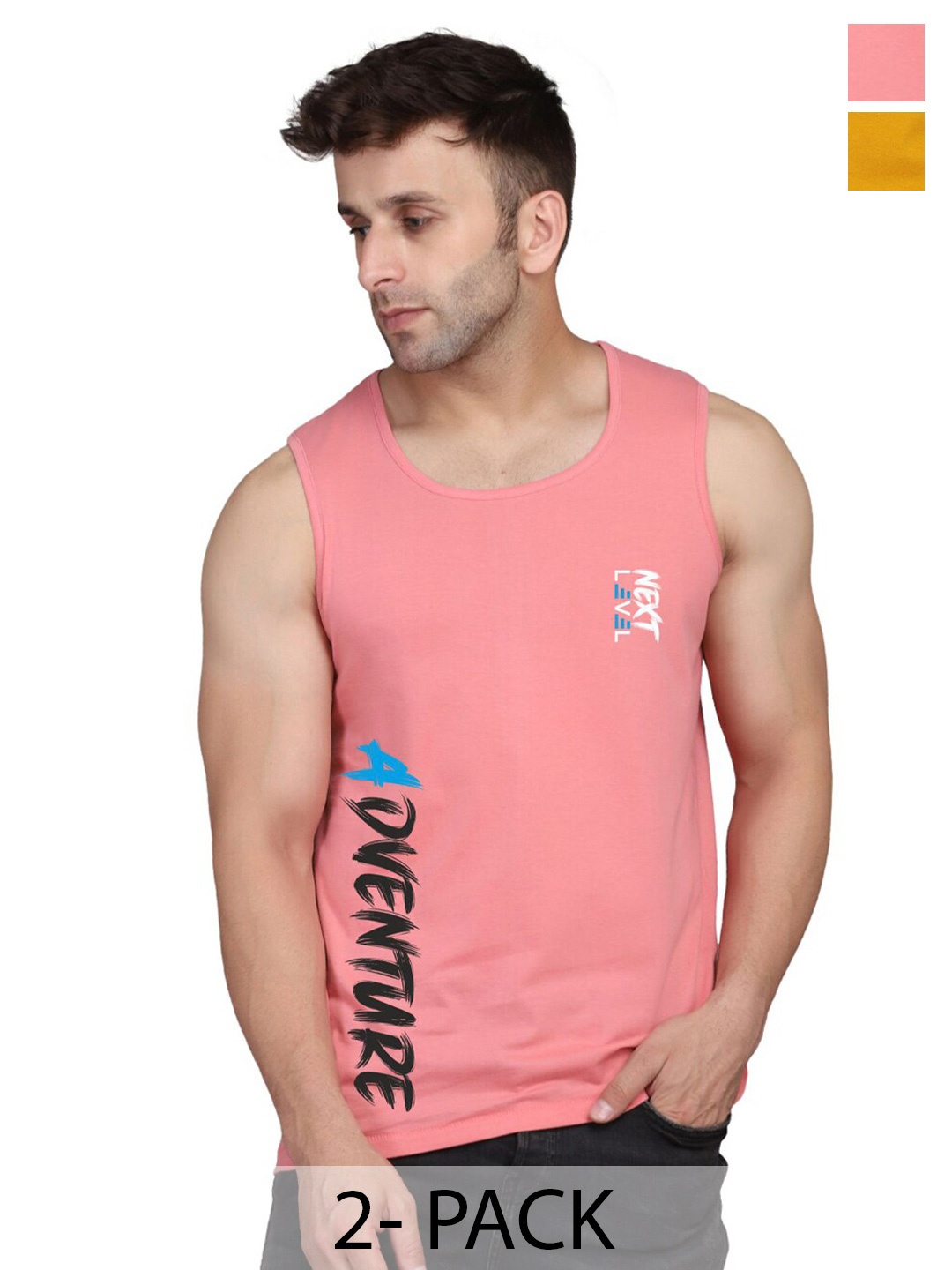 SLOWLORIS Pack Of 2 Typography Printed Round Neck Cotton Bio-Wash Gym Vest, Mustard
SLOWLORIS Pack Of 2 Typography Printed Round Neck Cotton Bio-Wash Gym Vest, Mustard