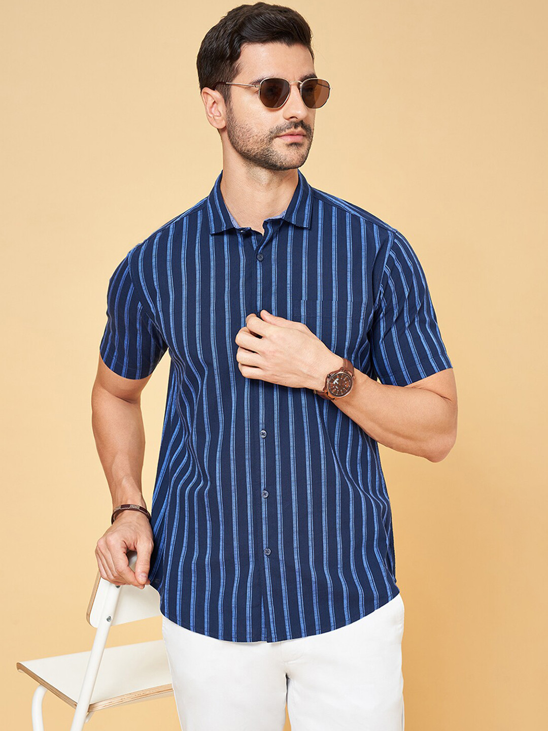 BYFORD by Pantaloons Striped Cotton Spread Collar Short Sleeves Opaque Casual Shirt, Blue
BYFORD by Pantaloons Striped Cotton Spread Collar Short Sleeves Opaque Casual Shirt, Blue