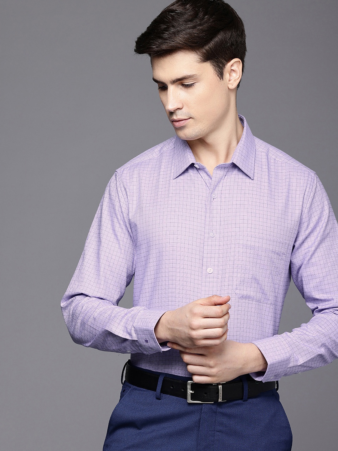 Louis Philippe Pure Cotton Slim Fit Grid Tattersall Checks Opaque Formal Shirt, Lavender
Louis Philippe Pure Cotton Slim Fit Grid Tattersall Checks Opaque Formal Shirt, Lavender