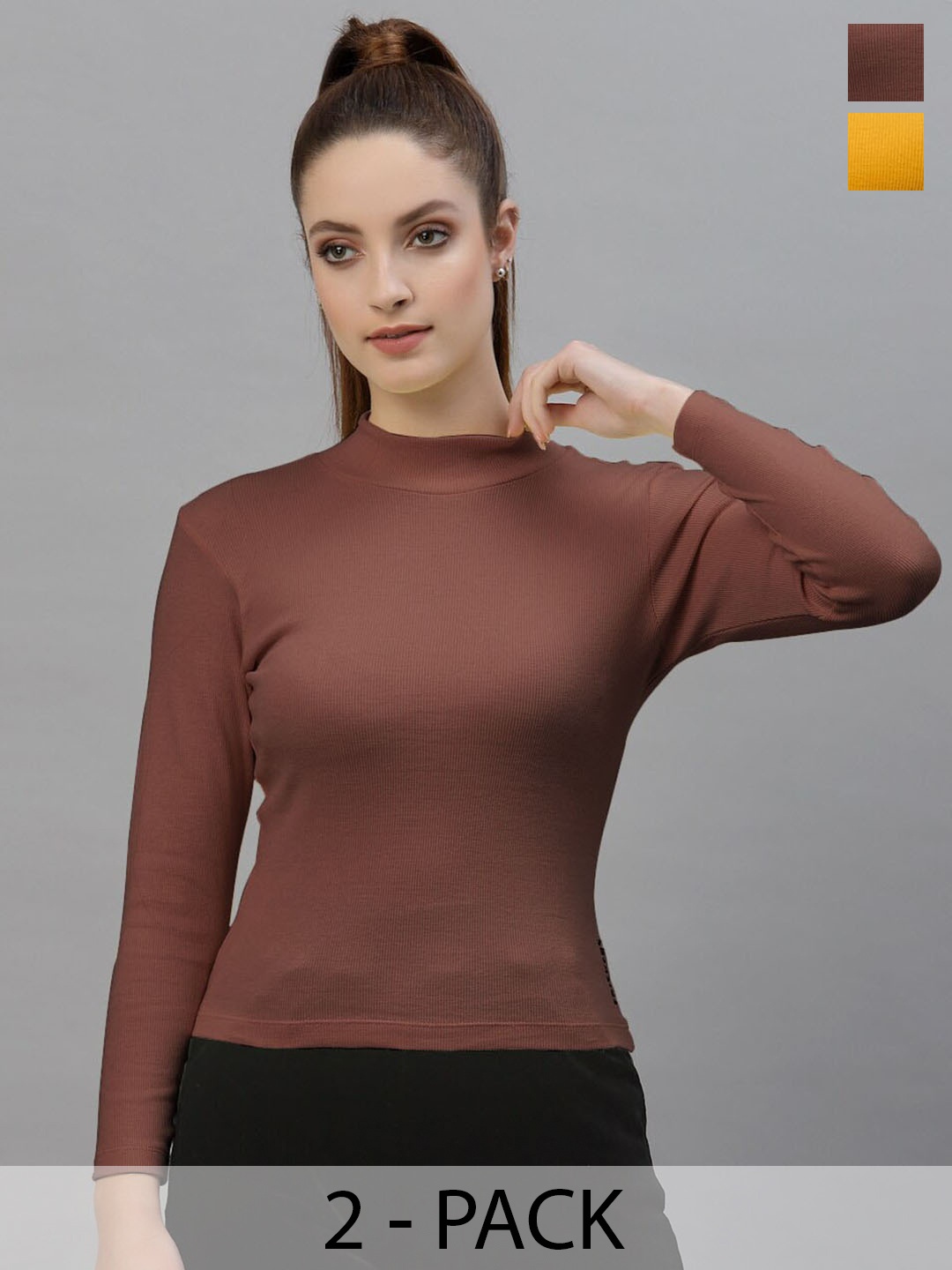 Friskers Pack Of 2 Ribbed High Neck Long Sleeves Fitted Bio Wash Cotton Tops, Brown
Friskers Pack Of 2 Ribbed High Neck Long Sleeves Fitted Bio Wash Cotton Tops, Brown