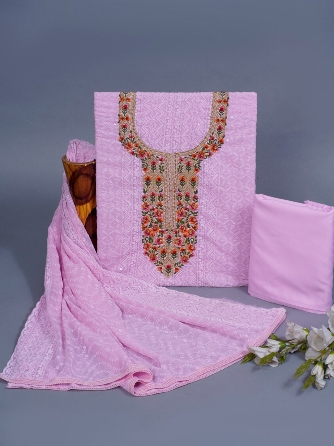 HIGHLIGHT FASHION EXPORT Embroidered Pure Cotton Chikankari Unstitched Dress Material, Pink
HIGHLIGHT FASHION EXPORT Embroidered Pure Cotton Chikankari Unstitched Dress Material, Pink