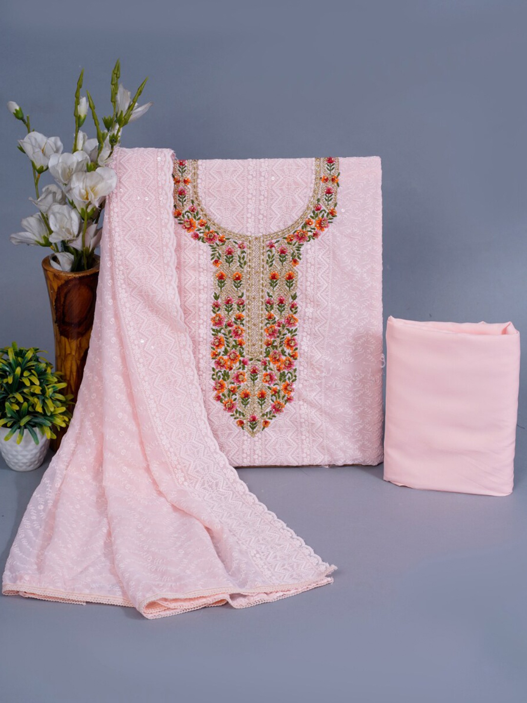 HIGHLIGHT FASHION EXPORT Embroidered Pure Cotton Chikankari Unstitched Dress Material, Pink
HIGHLIGHT FASHION EXPORT Embroidered Pure Cotton Chikankari Unstitched Dress Material, Pink