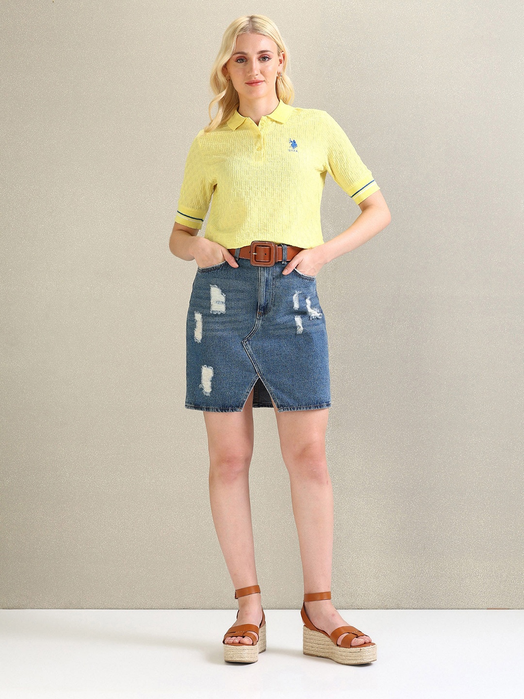 U.S. Polo Assn. Women Self Design Textured Ribbed Polo Collar Casual T-shirt, Yellow
U.S. Polo Assn. Women Self Design Textured Ribbed Polo Collar Casual T-shirt, Yellow
