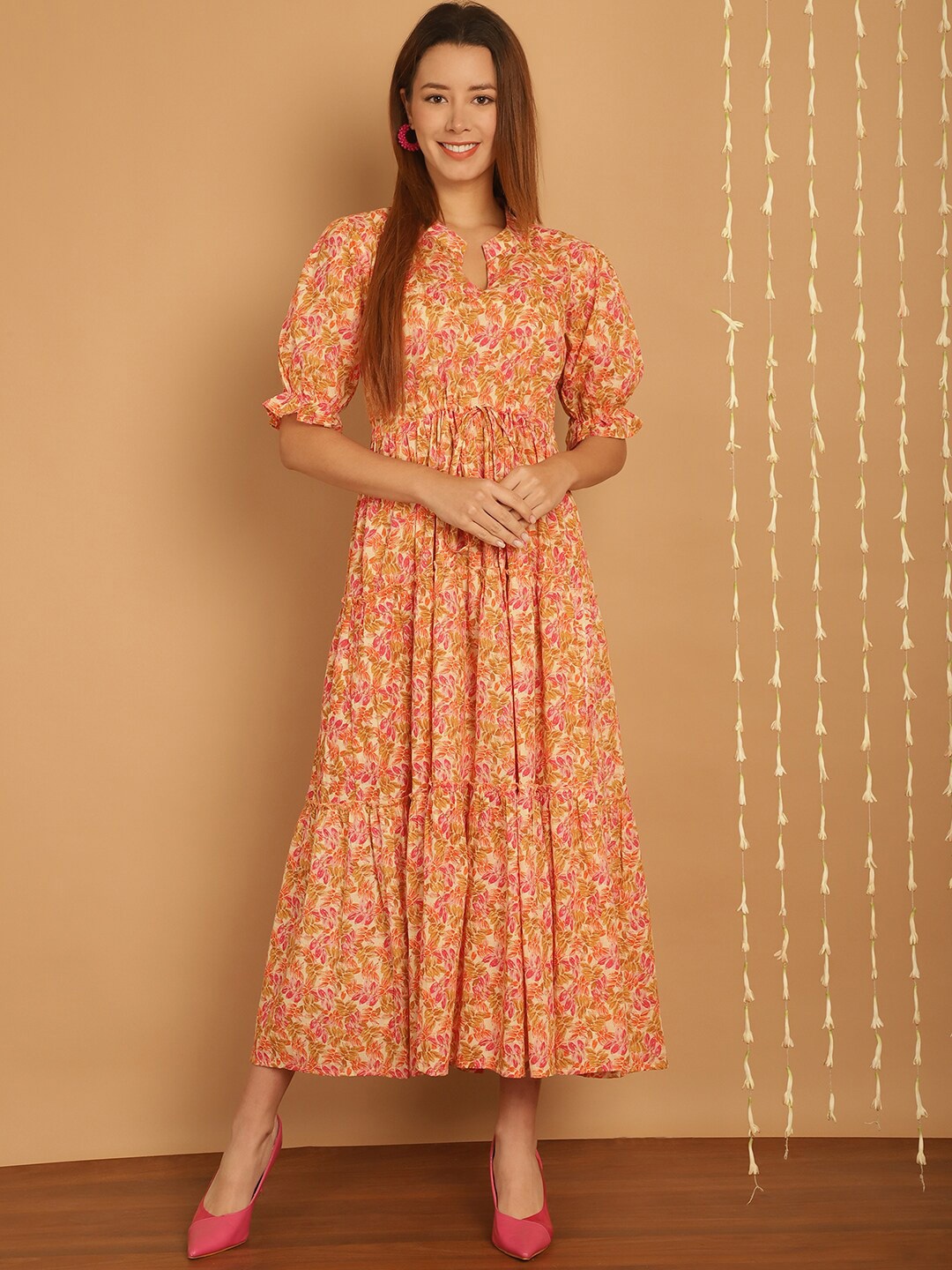 KALINI Floral Printed Mandarin Collar Gathered Tiered Fit & Flare Midi Dress, Orange
KALINI Floral Printed Mandarin Collar Gathered Tiered Fit & Flare Midi Dress, Orange