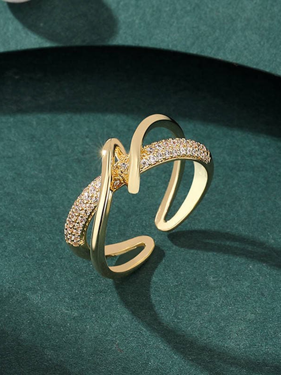 RARE1STUDIO Gold Plated Cubic Zirconia Finger Ring
