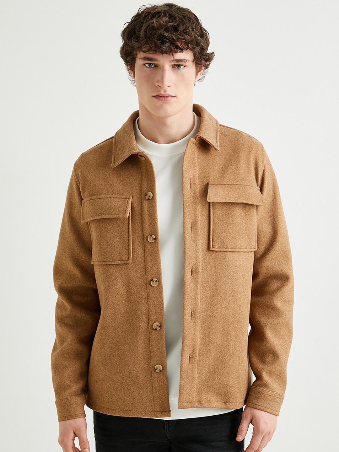 Koton Spread Collar Tailored Jacket, Camel brown